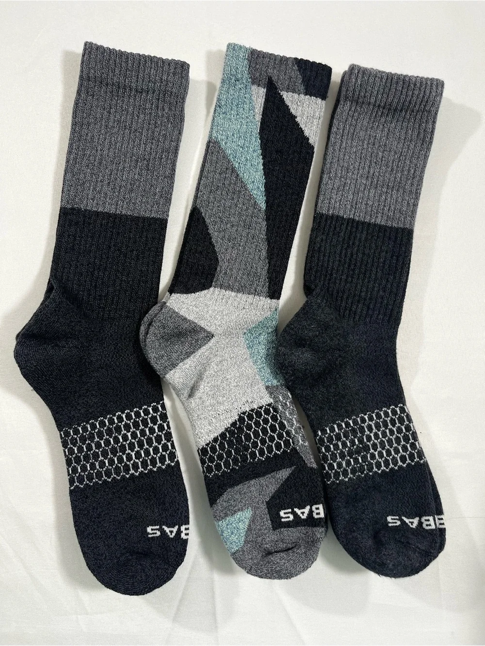 Bombas Crew Socks - Black, Gray, Teal Colorblock